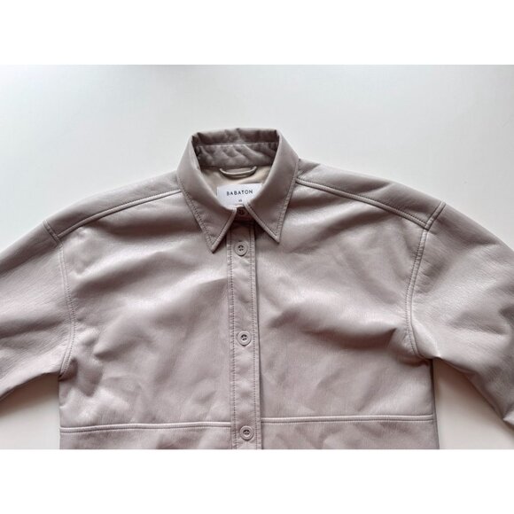 Aritzia BABATON Pelli Hip Opal Grey Vegan Leather Cropped Shirt Jacket, Size XS - Picture 7 of 15